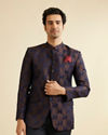Dark Blue Floral Jaal Patterned Jodhpuri Set